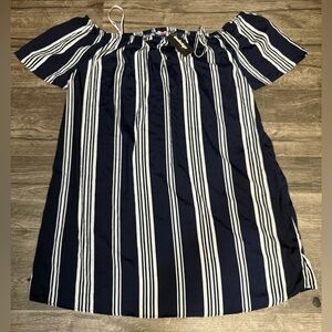 Indulge Navy and White Striped Casual Dress